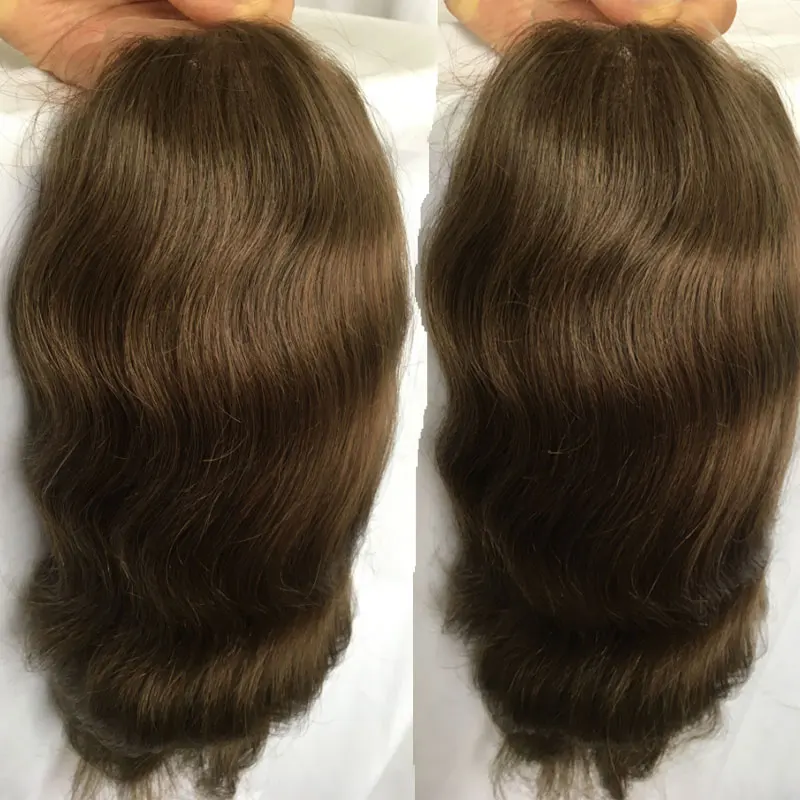 12inch Long Hair Men\'s Toupee Brazilian Human Hair Mens Wigs Thin Skin Base PU Replacement Mens Toupee 10×8 Hair Pieces For Men