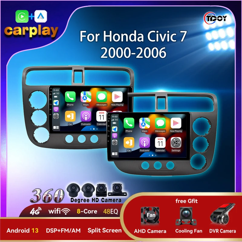Autoradio Car Play Multimedia Automotive Per Honda Civic 7 2000-2006 Android Auto 2 Din Radio Automotive Bluetooth Auto Radio