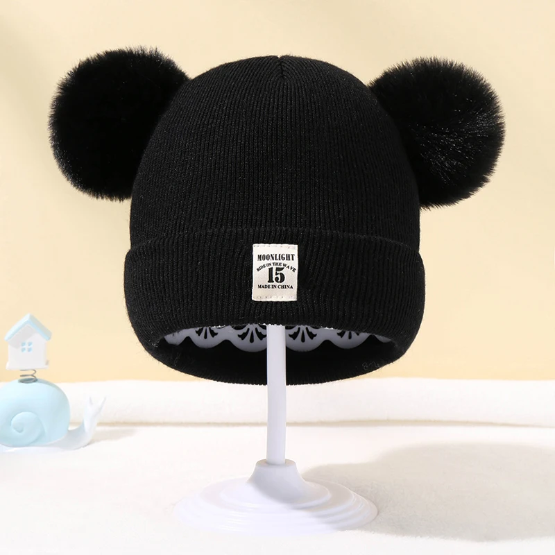 Winter Children Warm Baby Knitted Hats With Pom Pom Kids Knit Beanie Hats Solid Color Children's Hat For Boys Girls Accessories 3