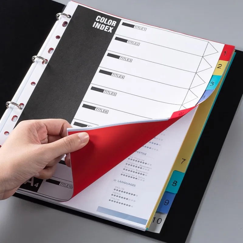 A4 Plastic Binder Index Dividers Classification Paging Separation Color Paper Print 10/12/21 Pages File Folder Accessories notebook binder divider