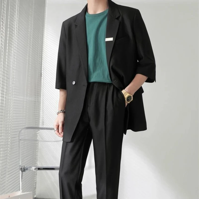2 Piece Outfit Set Male Casual Korean Full Men's Suits and Blazers Business Trends Costumes Ceremony Clothes