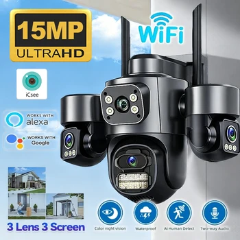 15MP HD Three Screen WIFI IP Camera Outdoor 4K Dual Lens Camera Ai Human Detection Waterproof CCTV Video Security Camera iCsee 1