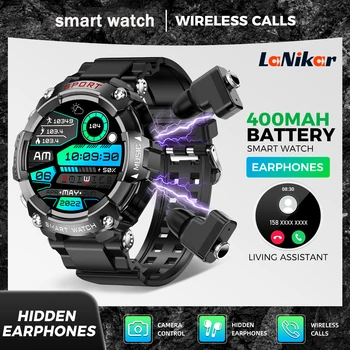 LaNikar Smart Watch AMOLED Display With In-Ear Bluetooth Headset Heart Rate Blood Pressure Oxygen Saturation Monitoring HD Audio 1