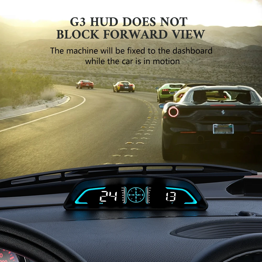 WYOBD G3 GPS HUD Heads Up Display Car Speedometer Smart Digital Alarm Reminder Meter Car Electronics Accessories for All Cars