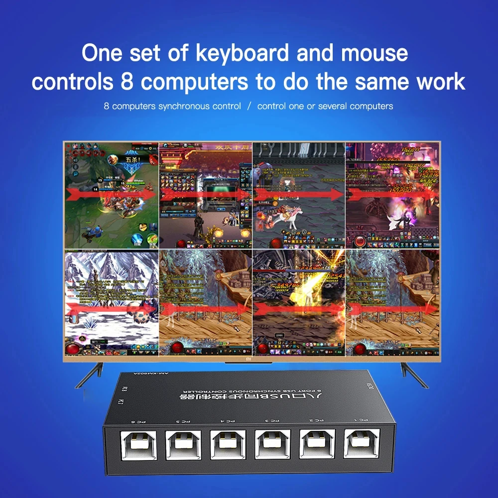 8port USB synchronizer switch network switch Game live screen splitter USB Synchronous Controller Adapter KVM Splitter Extender 6