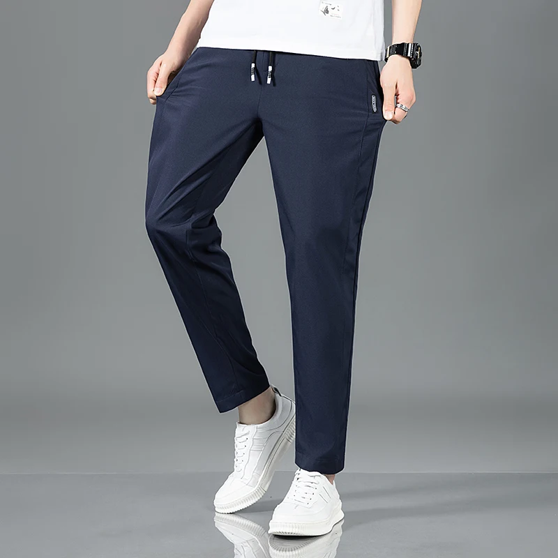 Spring Summer Waist Drawing Solid Color Thin Business Casual Trousers Outdoor Elastic Breathable Straight Tube