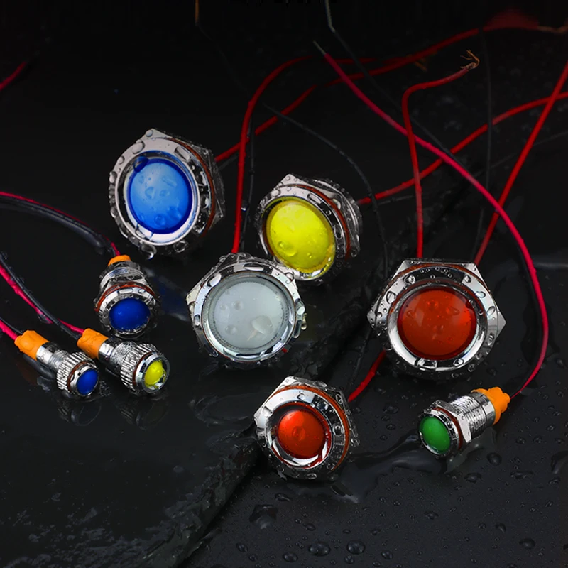 LED Indicator Light 1pcs 6mm 8mm 10mm 12mm Metal Waterproof IP67 Signal Lamp Pilot Wires switch 6V 12V 24V 220V Red Blue
