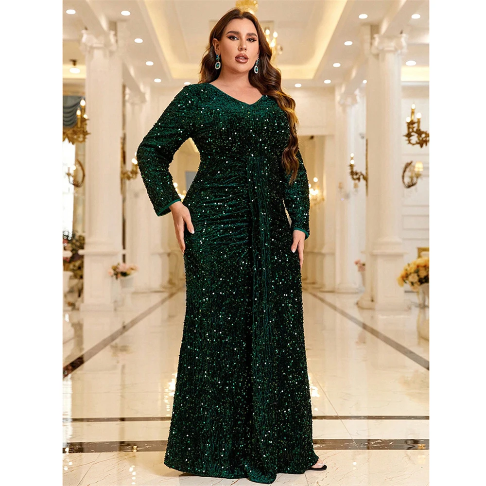 

African Dresses for Women Plus Size Sequin Glitter Bodycon Mermaid Maxi Dress Elegant Africa Ankara Dashiki Clothing Kaftan Gown