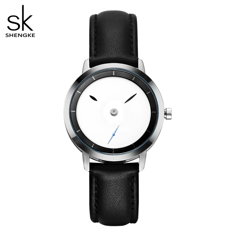 Shengke High-End Full Stainless Steel Women's Watches Simple Leather Strap Woman Quartz Wristwatcehs Original Design Lady Clock