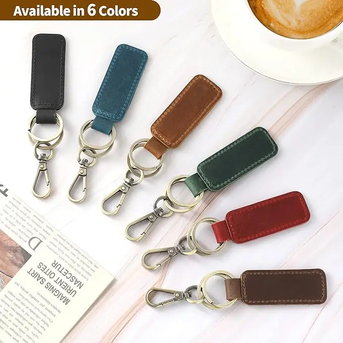 Genuine Leather Car Key Holder High Quality Housekeeper Men Crazy Horse Cowhide Vintage Key Chain Hook Ring Small Gift