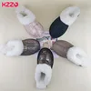 KZZO New Arrive Genuine Leather Slippers Fashion Female Winter Slippers Women Warm Indoor Slippers Soft Wool Lady Home Shoes 6