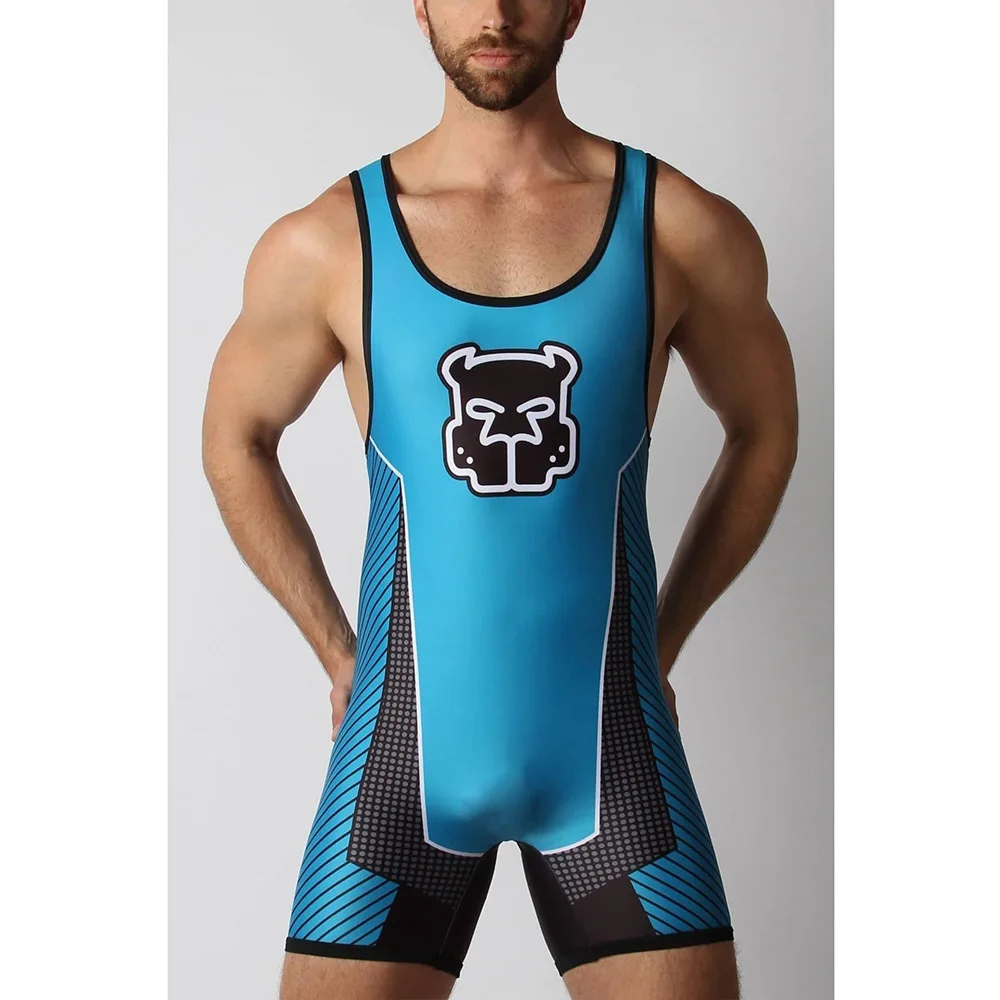 Mens Wrestling Singlets Suit One Piece Bodysuit For Gym Weightlifting