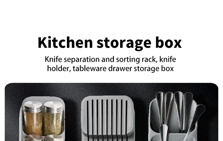 Description Picture 2 of itemMultipurpose Cutlery Silverware Kitchen Utensil Drawers Organizer Block Holder Knives Forks Spoon Spice Bottle Storage Rack Tray