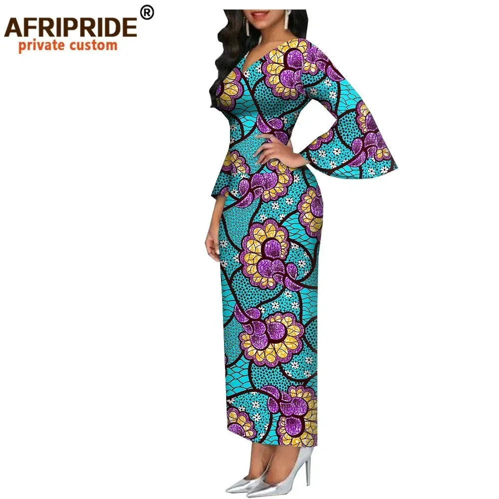 Women`s African Dresses Dashiki Outfits Print Bodycon Long Maxi Dress V Neck Flare Sleeve Party Wedding AFRIPRIDE A1925048