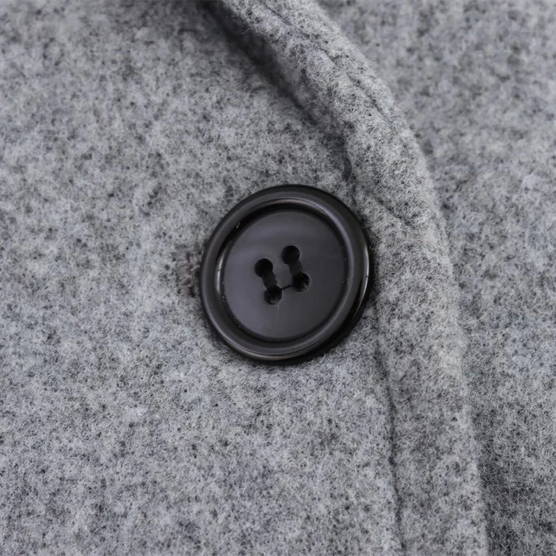 Retro Loose Woolen Blend Coat Women Lapel Double-Breasted Long Sleeve Pocket Thick Gray Jacket 2025 Autumn Spring Streetwear