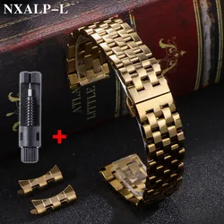 Premium Solid Stainless Steel Watch Band - High - Quality Curved/Flat End Wristband, Available in Various Sizes - 22mm (Gold)