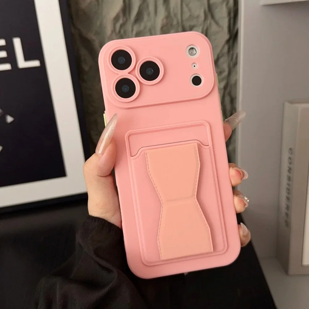 Solid Color Anti-Fingerprint Soft Phone Case with Card Holder