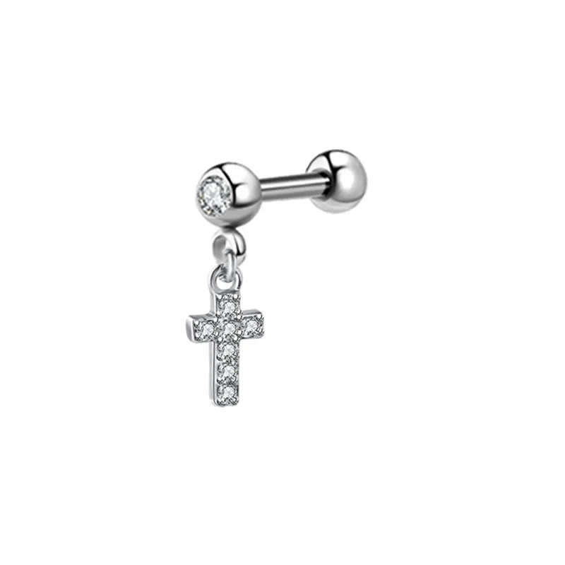 Stud Earrings Crystal Earrings Artificial Crystal Earrings Crystal Zircon Earrings 1PCS Cross Ear Tragus Piercing Earring Stud Barbell Crystal Cartilage Stud Earring Helix Piercing Daith Jewelry Rook Conch