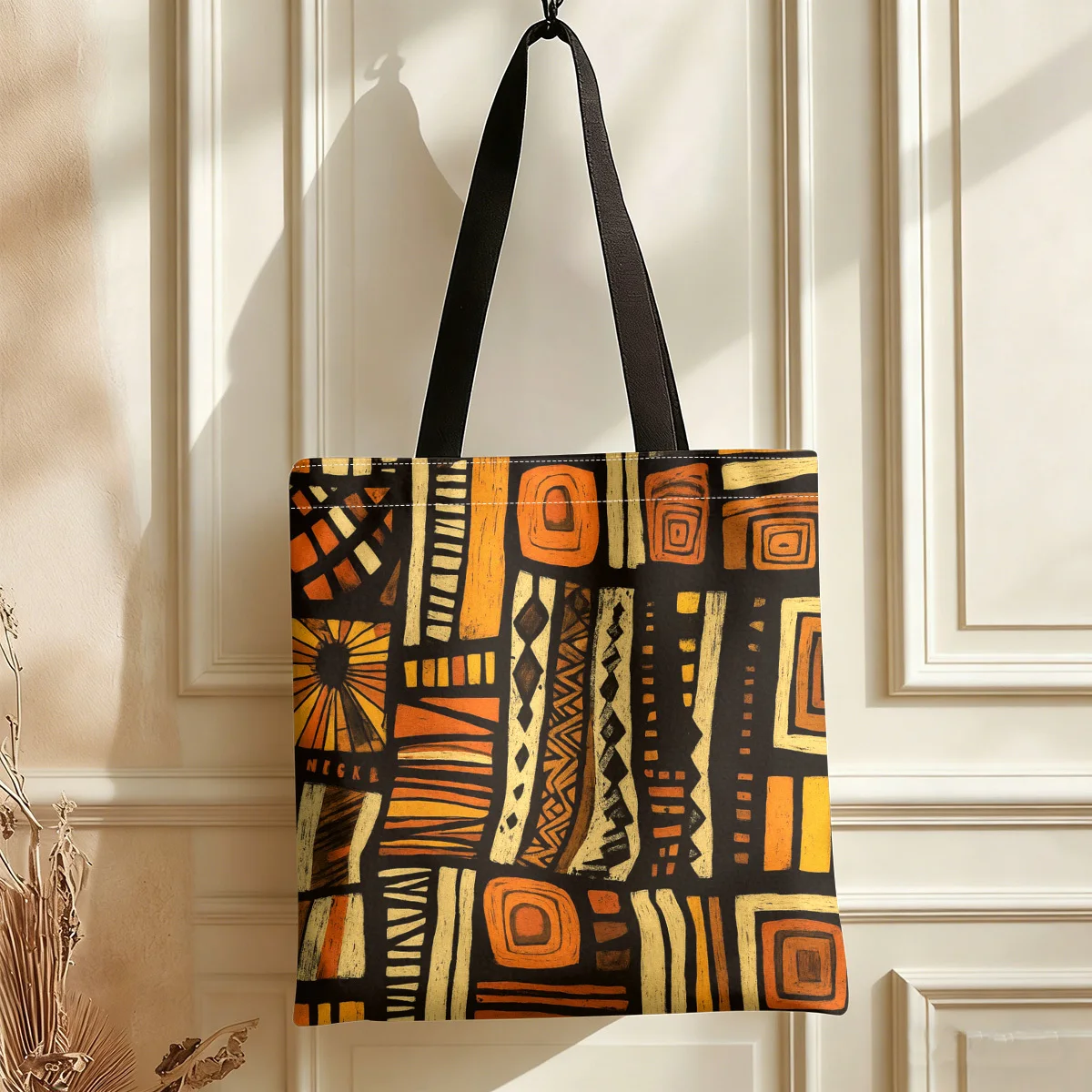 Bolso Tote con Estampado Africano, Diseño Geométrico, Colores Cálidos, Bolso de Hombro Colorido con Estampado Novedoso, Ideal para Compras al Aire Libre, Diseño Divertido 1