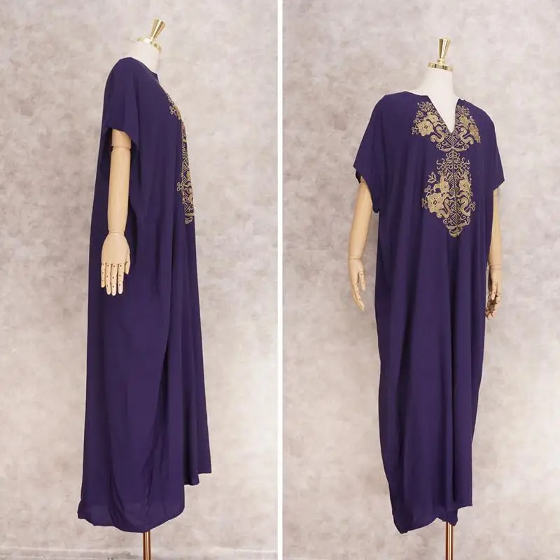 Summer New Bikini Cover-Up Robe V-Neck Gold Thread Embroidered Cotton Long Elegant Dress Sexy Women's Beach Swimwear Cover-Up