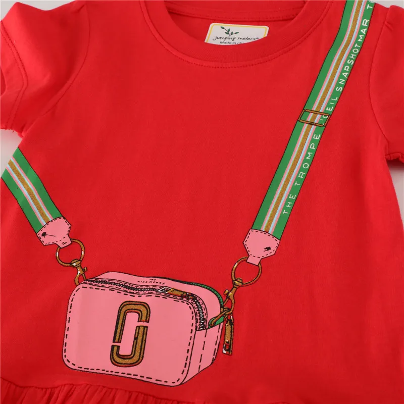 Jumping Meters Pink Girls Dresses Bag Print Summer Children's Clothes Short Sleeve Cotton Kid Dress girls dress