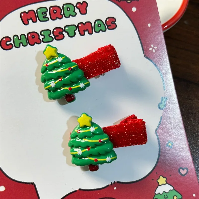 2Pcs/Pair Christmas Red Velvet Hair Clip Woman Girls Party Santa Tree Snowman Cute Hair Accessories Gift Hairwear Decoration