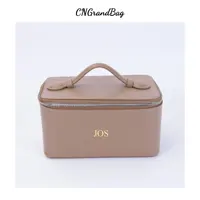 Sac à cosmétiques à main en cuir véritable personnalisé, sac de rangement de grande capacité, sac de lavage, boîte de rangement de bain de voyage rigide et étanche 5