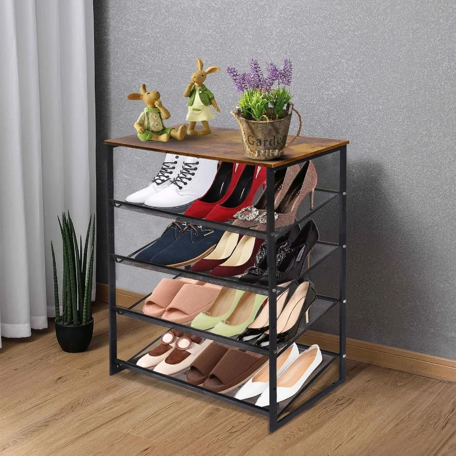 5Tier Tilting Adjustable Freestanding Shoe Rack 12Pairs for Durability and Stability for Entryways Hallways Closets Dormitory R
