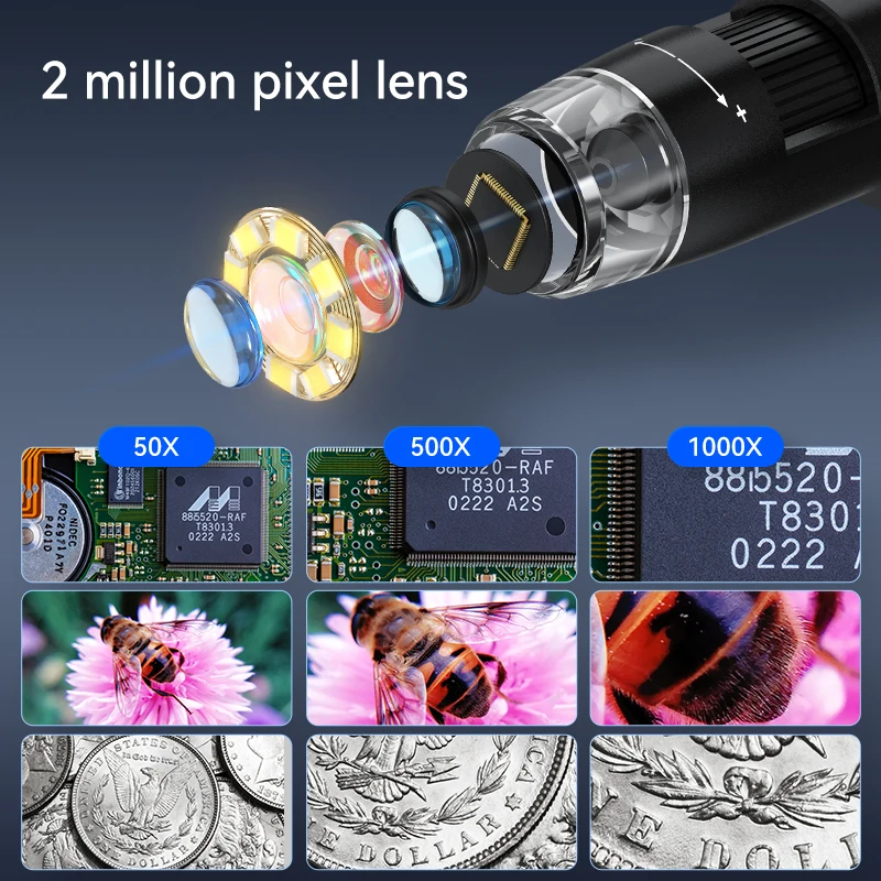 4.3'' Digital Microscope 50X-1000X Magnification USB Coin Microscopio 2MP 8LED Video Recorder Electron Microscopes for Computer digital microscope