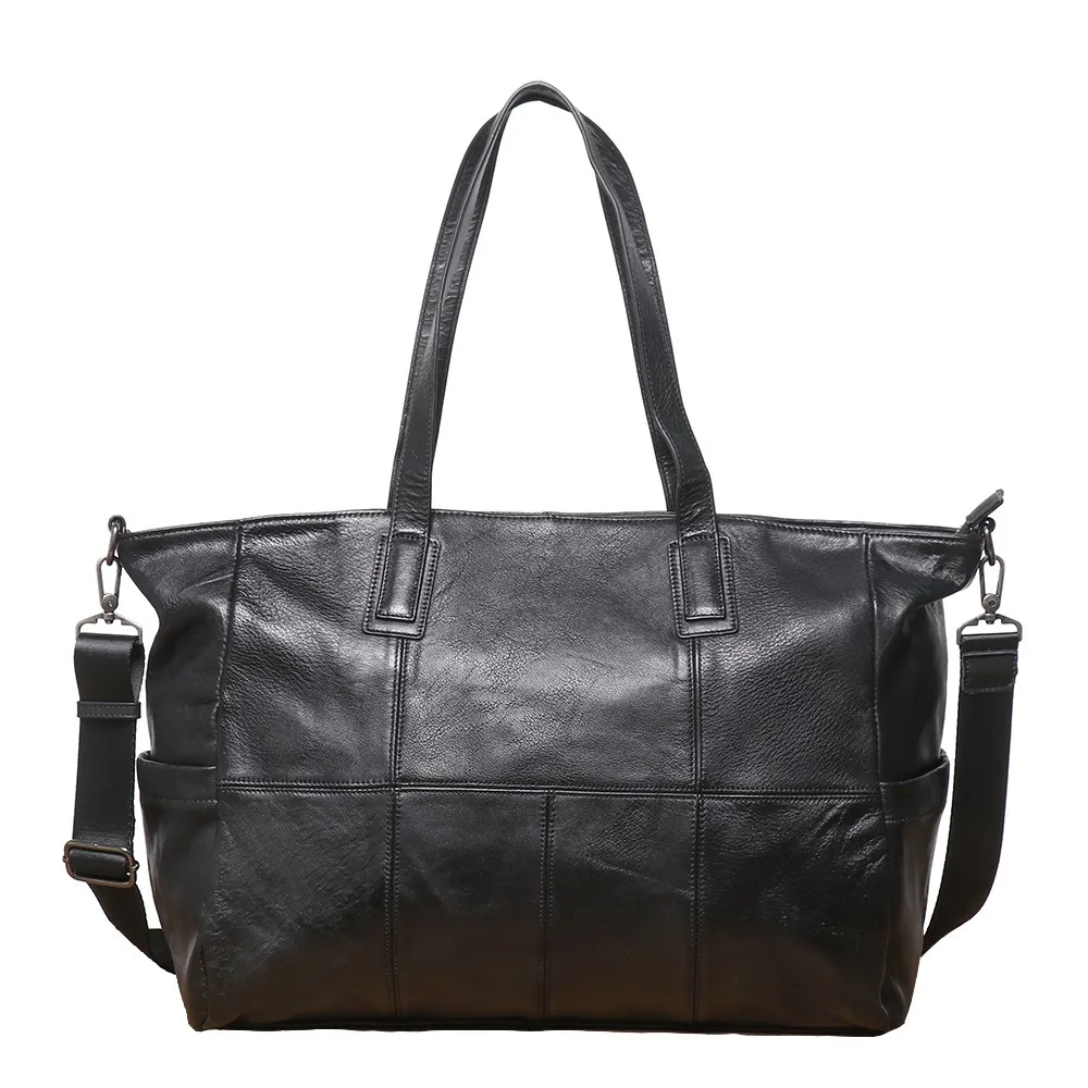 Nesitu A4 Large Black Genuine Leather Business Women Men Travel Bags 14 15.6'' Laptop Handbag Shoulder Messenger gym Duffle M030