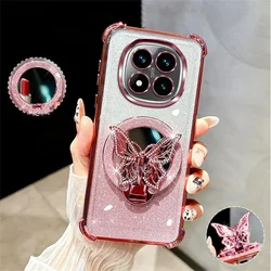 Elegant Butterfly Stand Mirror Phone Case - Luxury Plating & Soft Silicone Shockproof Cover for Redmi Note 13Pro(5G) (3)