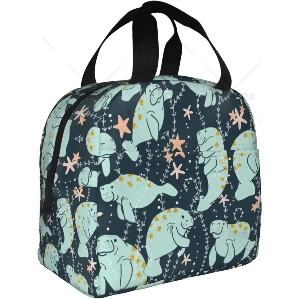 

Manatee Animals seal Fish Print Light Durable Lunch Bag for Women and Men Reusable Keep Warm Insulated Lunch Box for Office Work