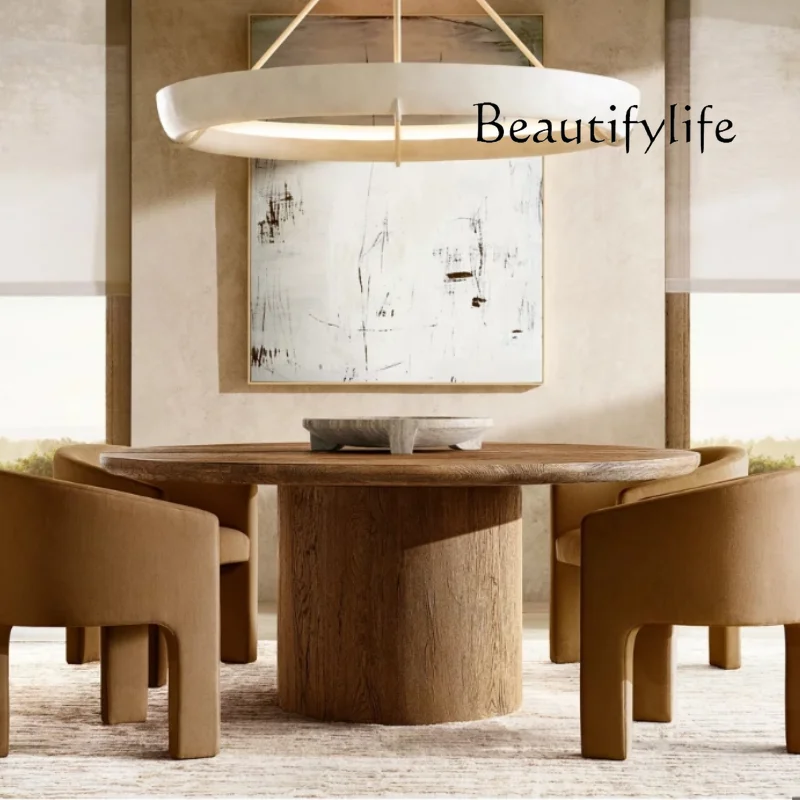 

American Simple Solid Wood Restaurant Dining Table Home Large round Table