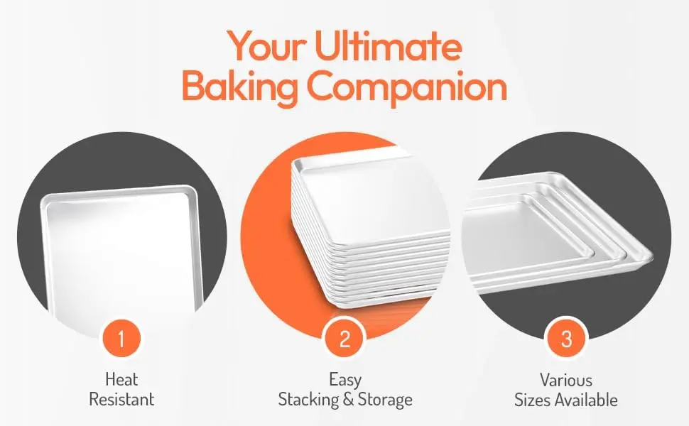 Full Size 18 x 26 inch Aluminum Sheet Pan Commercial Bakery Equipment Cake Pans 19 Gauge 12 Pack