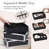 Rolling Makeup Train Case Large Storage Cosmetic Trolley with Key Swivel Wheels 4 in 1 Large Capacity Trolley Makeup Travel Case 5