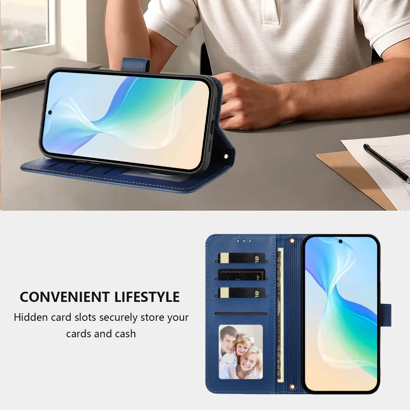 Elegant Leather Wallet Phone Case with Wrist Strap and Zipper Card Holder