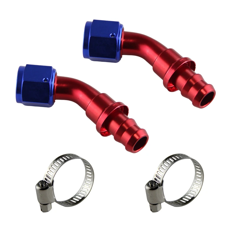 2PCS Aluminum 45 Degree Swivel Female 10AN 7/8"-14 SAE Thread Push Lock / On Barb Hose End with Clamp | Автомобили и