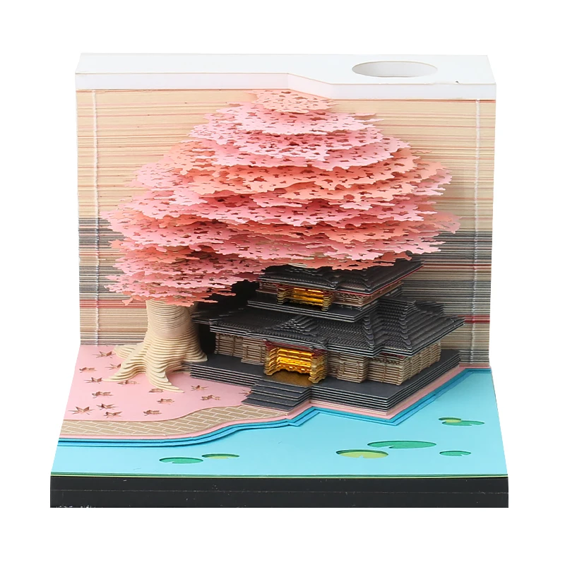 

Omoshiroi Block 2024 Calendar 3D Notepad Sakura Temple Calendar Art 3D Memo Pad Sticky Notes Block Notes Decor New Year Gifts
