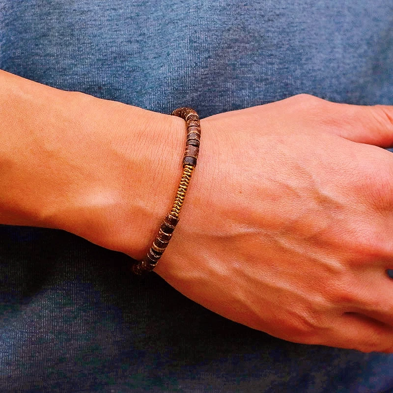 Boho Handmade 4mm Antique Wood Bracelet Handmade Natural Stone Beads