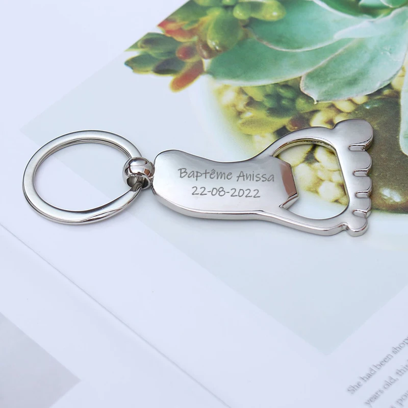 Baptism Souvenir Baby Shower Favor Personalized Keychain Foot Shaped Bottle Opener First Birthday Anniversary Gift for Guest