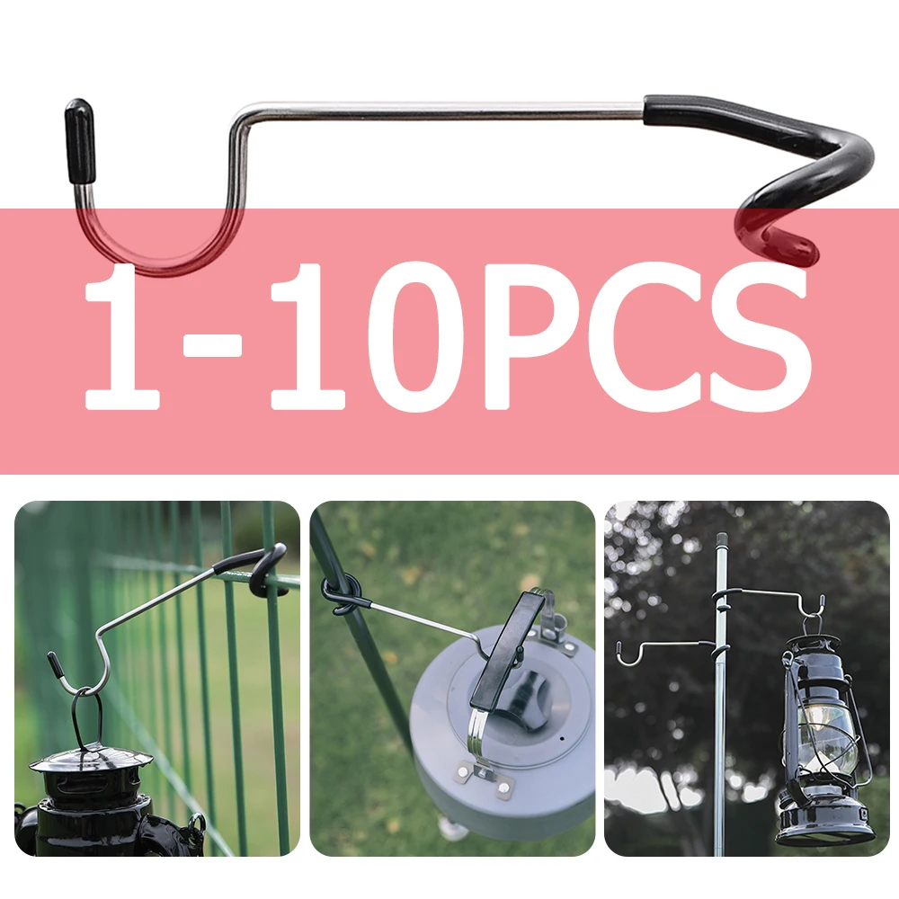 10PLightStandHolderHooksStainlessSteelPortableTentPoleLamp