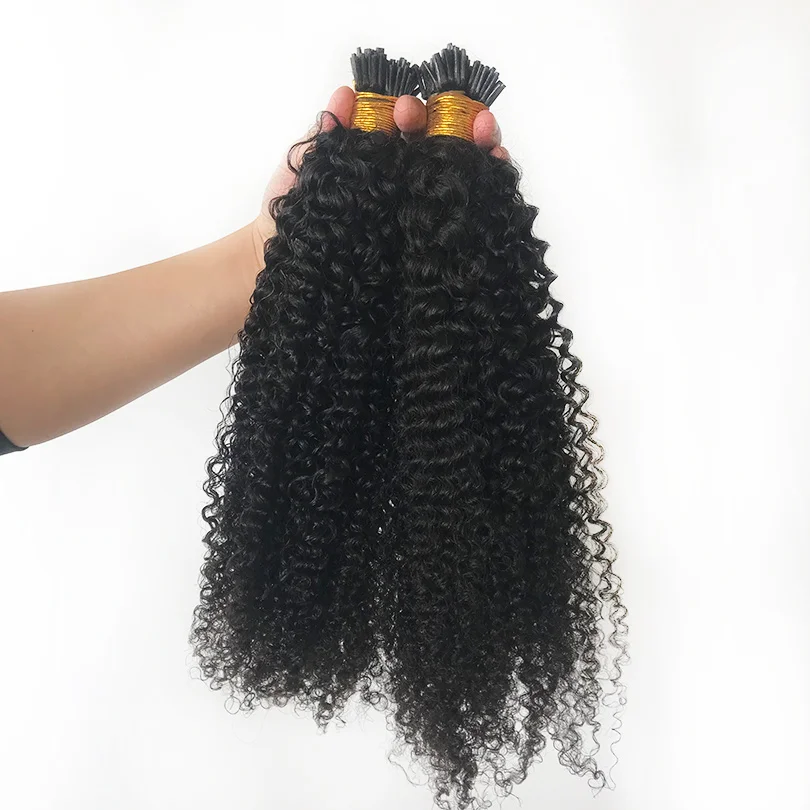 3B 3C Afro Kinky Curly Human Hair Brazilian Hair I Tip Microlinks Extensions Bulk Natural Color For Black Women