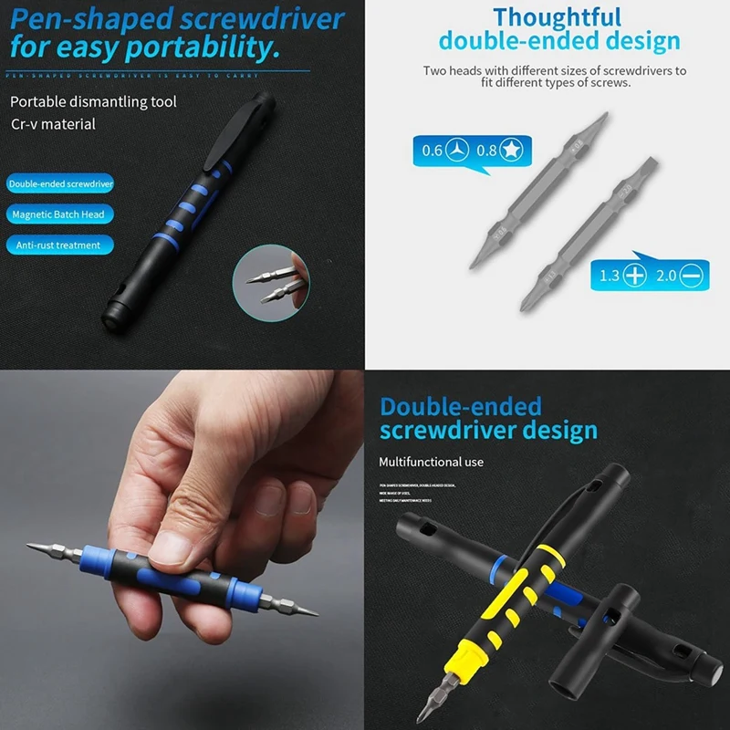 T42C-3Pack 4 In 1 Pocket Screwdriver Portable Multi-Purpose Screwdriver Eyeglass Repair Home Repair