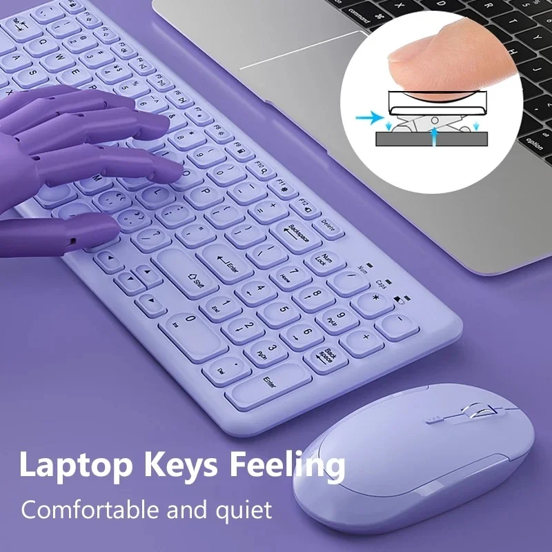 Teclado sem Fio e Mouse Combo Roxo Multimídia Teclado Mouse Conjunto Ergonômico Silencioso Teclado Mause para Computador Portátil Smart tv 2.4g - Imagem 2