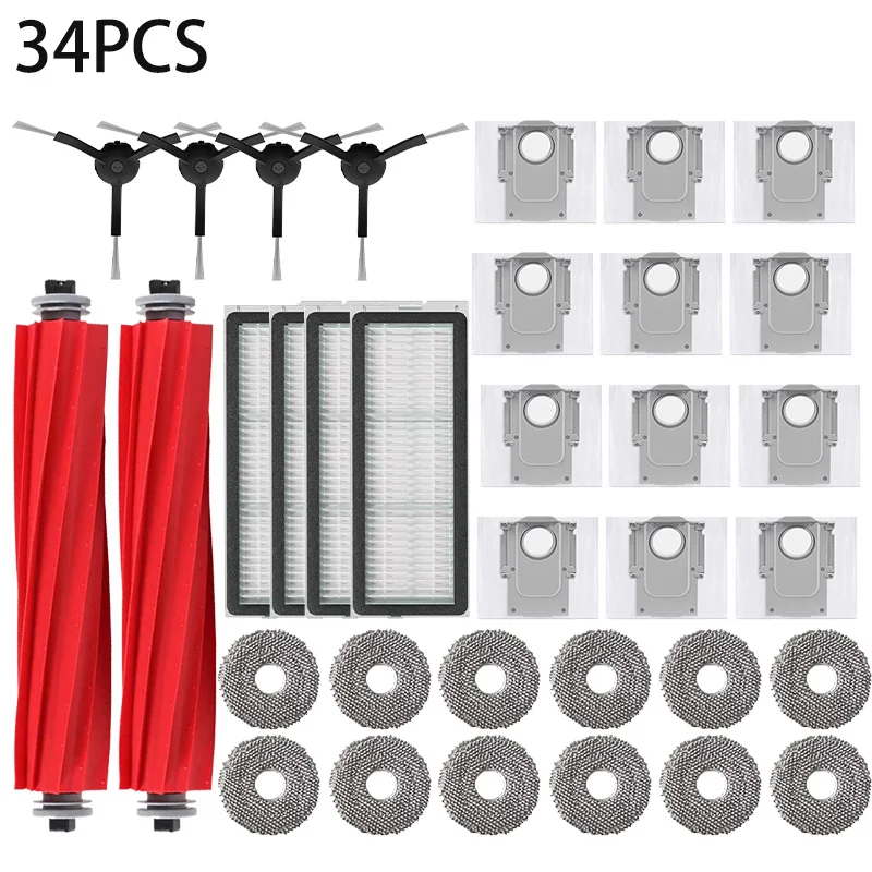 Roborock Robot Vacuum Accessory Kit - Dust Bag, Main and Side Brush, Filter, and Mop Cloths