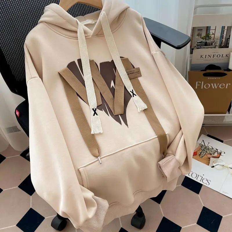 Pullover Hoodies Casual Fashion Printed Loose Design Long-Sleeved Party Design Tops Korean Vintage Top
