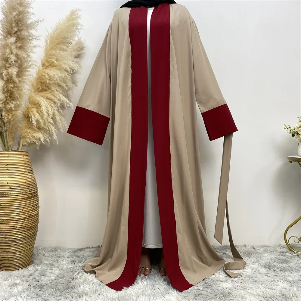 

Middle East Embroidered Cardigan for Women, Open Abaya, Dubai Caftan, Islamic Kimono Clothing, Red and Brown, Muslim Fashion