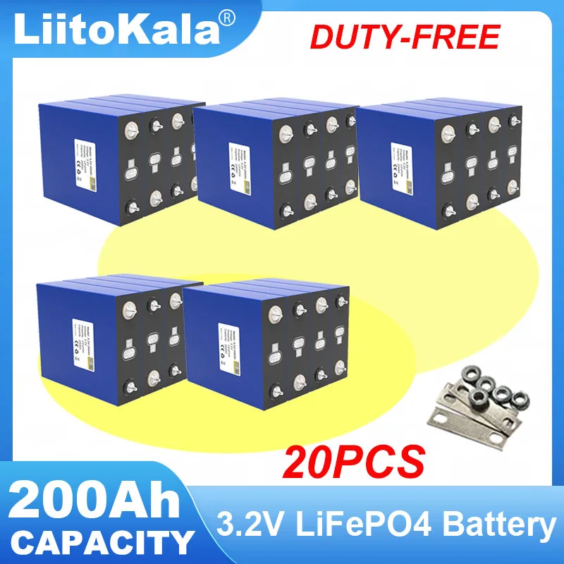 20X Liitokala 3.2V 200Ah Lifepo4 Batteria Al Litio Ferro Fosfato Batterie Per 12V 24V Inverter Camper Golf Cart Solar Tax Free