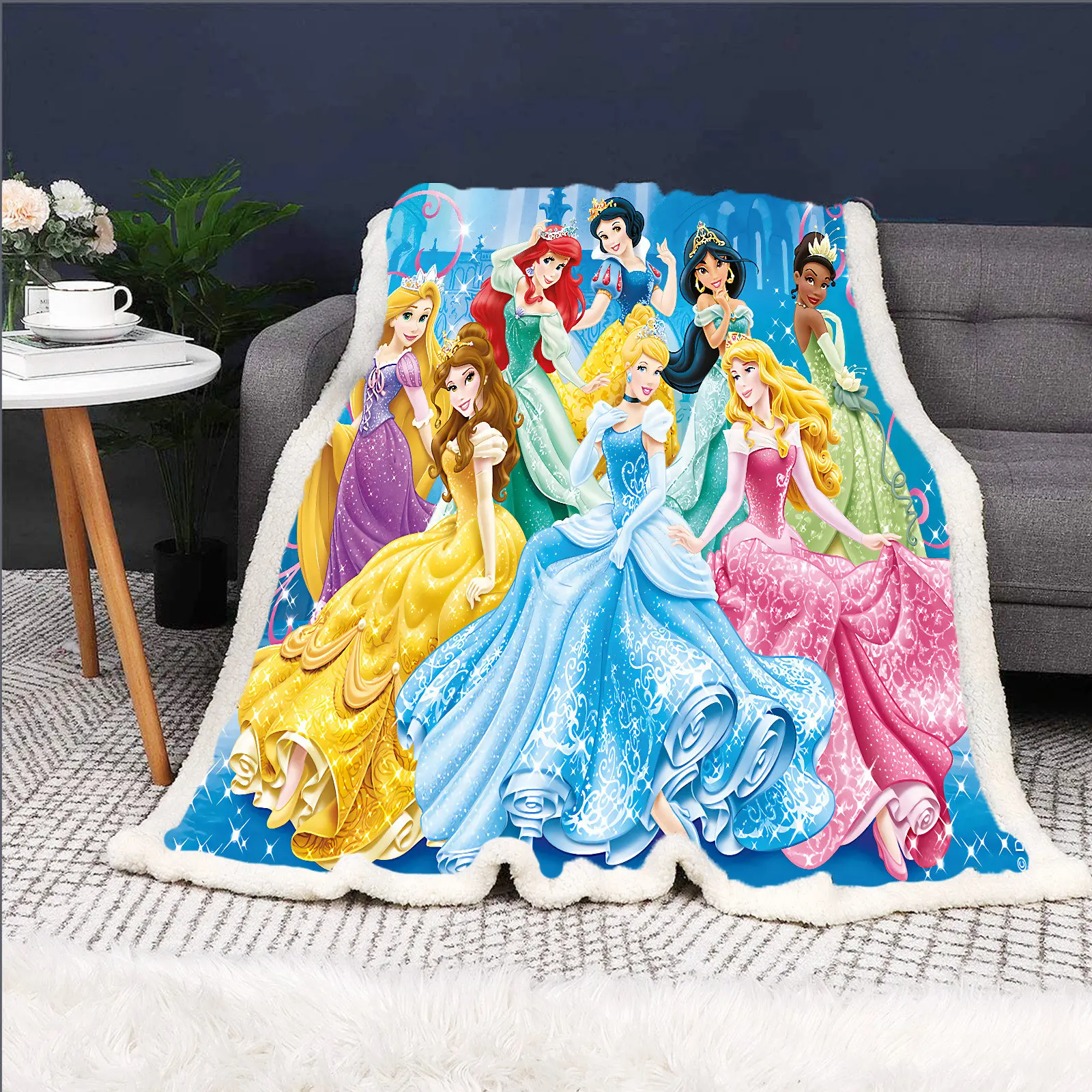 Princess Furry Custom Blanket Luxury Plush Blankets Throw Baby  Winter Fleece Microfiber Fabric Modern Printed 2