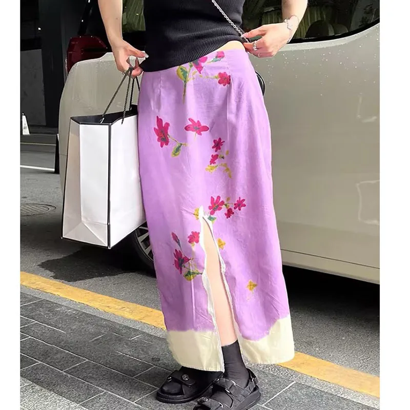 

Women' New Halo Dyeing Oil Painting Flowers Skirts Fashion Elegant Irregular Blank Slit Design Slim Chic Skirt Early Autumn 2023